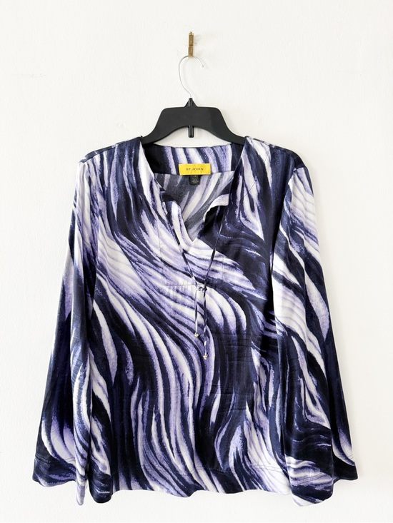 St. John Tops - St. John Satin Silk Abstract Marble Print Long Sleeve Blouse Size Medium (M)